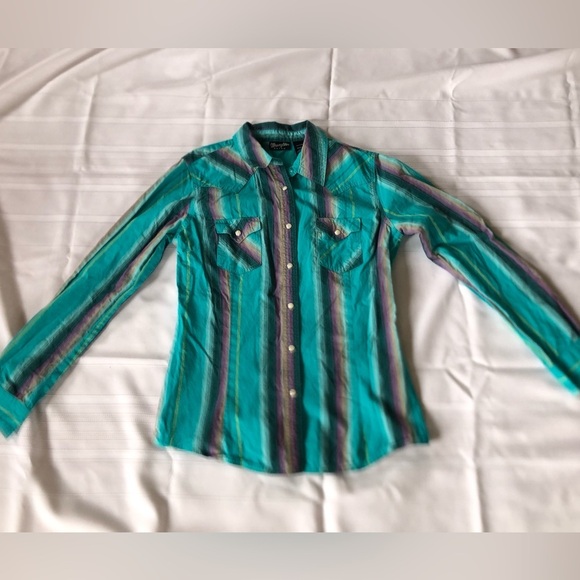 Wrangler Blue and Purple Pearl Snap Western Shirt - Picture 4 of 12
